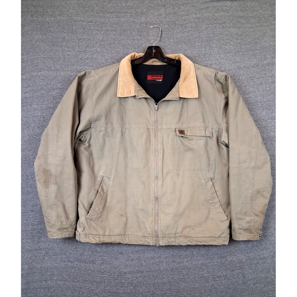 Wrangler‎ Mens Jacket XL Brown Ripstop Canvas Fleece Lined Riggs Workwear Ranch